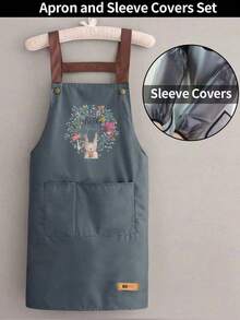 1pc Waterproof Fabric Adjustable Strap Apron, Large Pocket Cute Rabbit Pattern Design, Perfect For Kitchen Cooking, Coffee And Baking, Outdoor Picnic BBQ, Barber, Florist, Farm Cleaning And Other Protective Wear, Durable And Easy To Clean - Little Rabbit - View 16