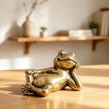 1pc Relaxing Healing Sleeping Frog Figurine, Vintage Brass Texture Design With Distressed Finish, Cute & Quirky Eye-Catching Style, Suitable For Multiple Scenes, Compact & Exquisite, Desktop Decor And Creative Niche Gift - A - View 8
