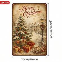 2D Flat Metal Wall Decor Sign, 1pc, Christmas Theme Home Decoration, Snow Scene Pattern, Decorative Tree And Gifts, Suitable For Living Room And Bedroom, Rounded Corner Design And Worry-Free, 4 Holes Easy To Hang, Windproof And Durable, 2D Flat Style - B - View 4