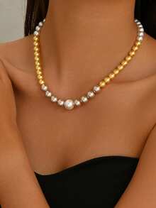 Morandi Gradient Mixed Color Glass Pearl Necklace - Champagne - View 4