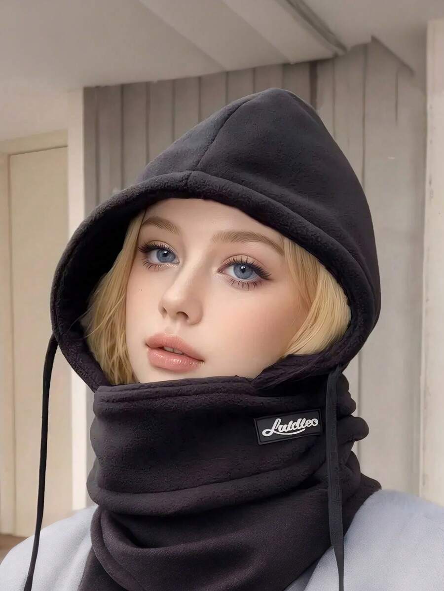 1pc Unisex Hat With Ear Warmers - Solid Color, Neck And Face Protection, High-Gram Wool Lining Beanie, Suitable For Outdoor Cycling, Casual Style, Drawstring Closure, Autumn/Winter Holiday Theme Warm Headwear - A - View 1