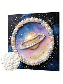 A Set Of Handmade Pearl Painting With A Frame, Featuring A Saturn Pattern Design. The Complete Set Of Handmade Tools Comes With A Frame. It Is The Perfect Gift For Birthdays And Holidays. - A - View 6