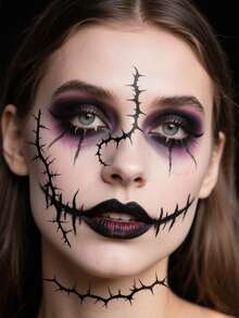 STARTTOOS 8PCS Halloween Black Thorn Pattern Halloween Cosplay Makeup Halloween Street Party Gift Waterproof Tattoo Stickers For Face, Shoulder, Neck, Collarbone - Black - View 6
