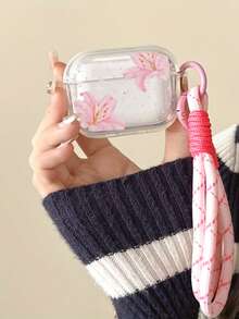 Transparent Pink Lily Small Polka Dot Compatible With Airpods 5 Protective Case, High-Definition Print Non-Fading Earphone Shell + Pink Plaid Woven Lanyard, Student Commute Spring Outing Versatile Fresh Style Compatible Compatible With Airpods 1/2/3/4/5/Pro/Pro2/Pro3, Affordable Gentle Floral Gift For Best Friend, Daily Versatile Practical Small Gift - Pink Lily + Pink Lanyard - View 16
