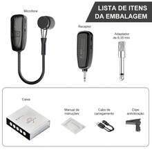 Microfone sem fio para saxofone, microfone de lapela de 2,4 GHz, adequado para saxofone, sistema de microfone recarregável via USB-C, também adequado para trompete, tuba, trombone, trompa e outros instrumentos, pode ser usado para aulas, bares de rua e apresentações em palco. - Preto - Visão 6