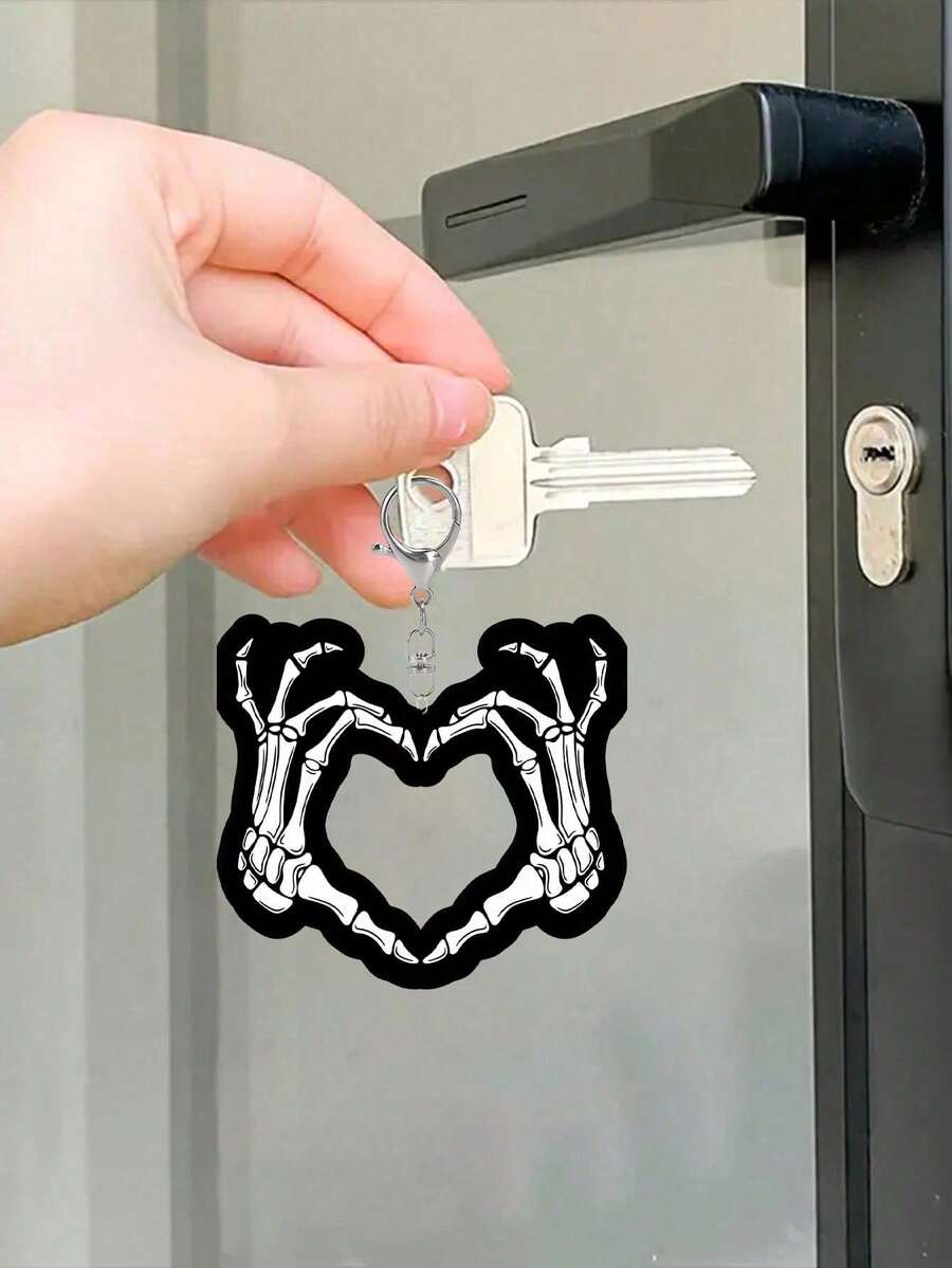 Heart Shaped Skeleton Hand Bone Acrylic Keychain, Skeleton Keychain, Gothic Style Keychain, Skeleton Dark Style Keychain, Creative Holiday Gifts - Multicolor - View 1