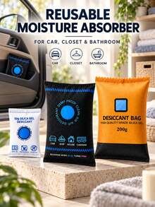 1pc/3pcs/10Pcs Reusable Silica Gel Dehumidifier Bag With Color-Changing Indicator, 50g/100g/200g Rechargeable Moisture Absorber Desiccant Pack For Car, Bathroom, Bedroom, Closet, RV, Caravan & Home Storage, Compact Damp Control Tool - View 2