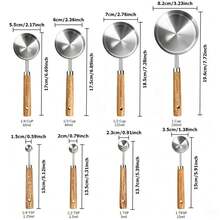 Stainless Steel Measuring Cup And Spoon Set, Baking Cake Measuring Spoons, Graduated Measuring Tools, Wooden Handle Coffee Spoon, Hand Drip Coffee Bean Weighing Tool, Precise Powder Measuring Kitchen Baking Tool, Suitable For Cooking And Baking Kitchen Supplies, Applicable To Dry And Liquid Ingredients - Silver - View 4