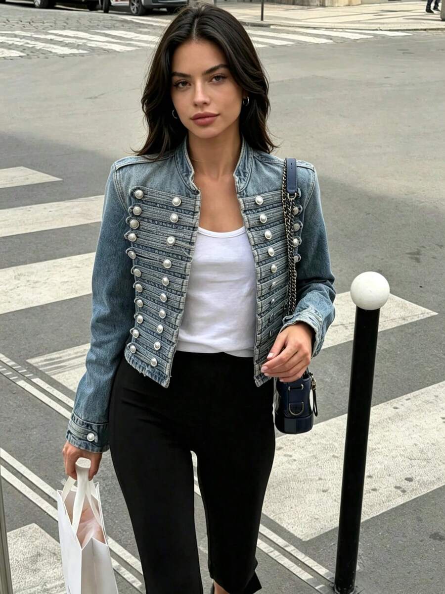 DEEKA Spring/Summer New Women's European And American Style Fashion Minimalist Versatile Slim Fit Denim Jacket Casual - Light Blue - View 1