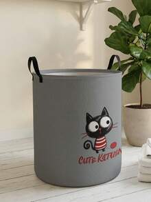 1pc Storage Basket, Laundry Basket, Washing Basket, Storage Bin, Cat Print Design, Handle Storage Basket, Foldable Multi-Purpose Storage Box, Suitable For Clothing, Jewelry, Toys And Other Daily Storage - Multicolor - View 11