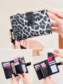 Leopard Print Women's Wristlet Wallet, Large Capacity Snap Button Zipper Coin Purse, Multi-Card Slot Design, With Detachable Wrist Strap, Suitable For Daily And Travel Use - Multicolor - View 15