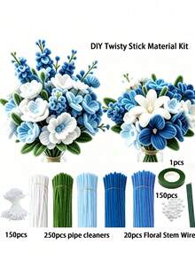 571pcs Soft Fuzzy Pipe Cleaners Kit With Full Accessories, Chenille Stems For Diy Handicrafts, Wedding Decor, Party Ornaments & Birthday Gift Creation - Blue - View 8