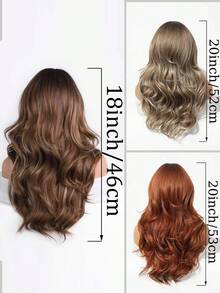 18 Inch Long Wavy Wig, Brown And Gold Highlights, Breathable Mesh Cap, Heat-Resistant Synthetic Fiber Wig, Suitable For Daily Commute, Halloween And Christmas Parties - Multicolor - View 7