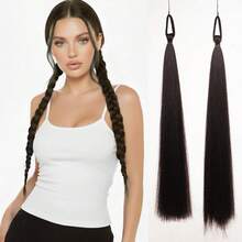 Peluca de mujer con doble coleta, hebilla de anillo chino, cabello largo liso, nuevo estilo chino, disfraz antiguo Hanfu Cheongsam, extensiones de cabello trenzadas, accesorios de cabello personalizados con trenzas y coletas para mujer - Multicolor - Ver 14