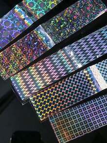 10Pcs Holographic Nail Foil Transfer Stickers, Silver Laser Geometric Pattern Nail Art Decals,Autumn Winter Holiday Iridescent Metallic Nail Transfer Foils For DIY Manicure Nail Decorations - Multicolor - View 9
