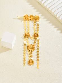 1pc Arabic Floral Sequin Multi-Layer Tassel Head Chain Women's Wedding Evening Party Festival Celebration Updo Hair Accessory - Golden - View 11