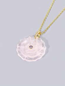 1pc Crystal Carved Rose Flower Necklace Pendant Natural Stone Amethyst Quartz Agate Handmade Jewelry Charm For Women H960 - Necklace - View 14