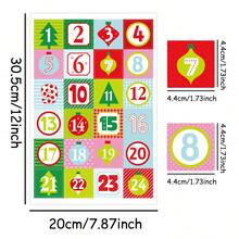 96pcs/4sheets Christmas 1-24 Countdown Number Stickers, Festive Designs Advent Calendar Stickers, Holiday Countdown Labels Stickers For Gift Bag, Treat Box, Crafts And Party Decorations - B - View 2