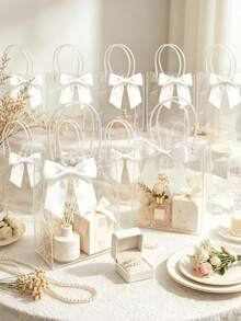 20pcs Transparent PVC Gift Bags With White Satin Ribbon, Reusable Tote Bags, Suitable For Weddings, Birthdays, Baby Showers, Bridal Showers, Graduation Parties, Bridal Showers (Waterproof) - White Butterfly Bag - View 3