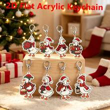 2D Flat 8pcs Acrylic Christmas Goose Keychain Set Gift, Santa Claus Costume And Red Lipstick Elements, Vintage Holiday Cartoon Style Decoration, Suitable For Backpack, Christmas Tree And Car Decoration, Fun Birthday Christmas Holiday Gift - Multicolor - View 3