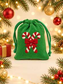 Tas Kado Natal dengan Tali Serut, 6 Motif Tema Natal, Tas Penyimpanan Liburan Warna Hijau, Cocok untuk Permen, Camilan, dan Kado Kecil, Sempurna untuk Souvenir Pesta dan Pengisi Kaos Kaki Natal, Tidak untuk Kontak dengan Makanan, Motif Acak - Tas serut Natal - View 3