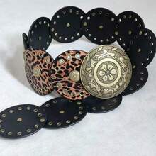 Retro Cowgirl Leopard Concho Wide Waist Belt - Leopard - View 2