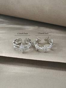 2pcs Silver Ring, Multi-Layer Linked Ring, Elegant Luxurious Ring, Suitable For Daily Wear, Dates, Parties And Gifts - Silver - View 6