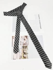 Black And White Minimalist Diagonal Stripe Hand-Tied Tie, Casual Necktie Scarf - Black Stripes - View 3
