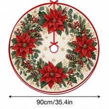 1pc Christmas Wreath Pattern Christmas Tree Skirt, Elegant Color Holiday Decoration, 5 Sizes, Unisex Holiday Gift, Suitable For Home And Party Christmas Decor - Christmas Wreath 4 - View 14