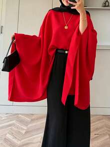 Women's Minimalist Elegant Commuter Stand Collar Pullover Top, Solid Color, Suitable For Daily Wear And Dates - Red - View 9