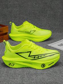 Men's Running Shoes, Lightweight Anti-Slip Breathable, Shock-Absorbing Carbon Plate, Suitable For Fitness, Outdoor And Daily Walking - Fluorescent Green - View 2