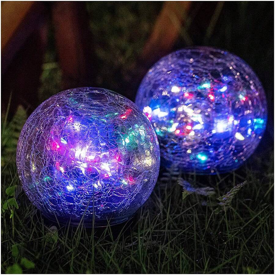 太陽能裂紋玻璃球燈，戶外防水 LED 彩色氛圍燈，花園草坪庭院裝飾燈，自動光感從黃昏到黎明，露台派對景觀夜燈，適用於花園、露台、草坪、戶外裝飾、聖誕花園用品 - 多 款式 - 查看 1