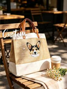 Personalized Pet Photo And Name Tote Bag, Large Capacity Shoulder Bag, Customizable Foldable Personalized Tote Bag Featured With Name Logo Text, Available In Various Colors, Solid Color Large Capacity Shoulder Bag, Suitable For Work, Travel And School, Suitable For Holidays. Ideal Gift For Birthday, Anniversary And Valentine's Day. - Multicolor - View 7