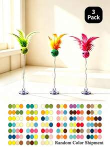 Suction Cup Spring Plush Ball Cat Toy, Interactive Feather Cat Teaser Wand, Colorful Feather + Plush Ball Interactive Cat Teaser Toy Suitable For Indoor Cats, Kitten Play And Exercise Toy, Cute Single-Player Game Toy For Bored Kittens And Adult Cats, Random Color - Multicolor - View 10