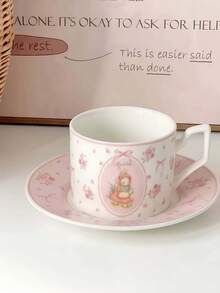 1 Set Pink Floral Rabbit Ceramic Cup And Saucer, Exquisite And Beautiful Coffee Cup And Saucer, Afternoon Tea Coffee Cup And Saucer, Beautiful Gift Cup And Saucer For Friends, Suitable For Home, Restaurant, Cafe, Dessert Shop, Gift, Gathering, Party - Pink - View 11