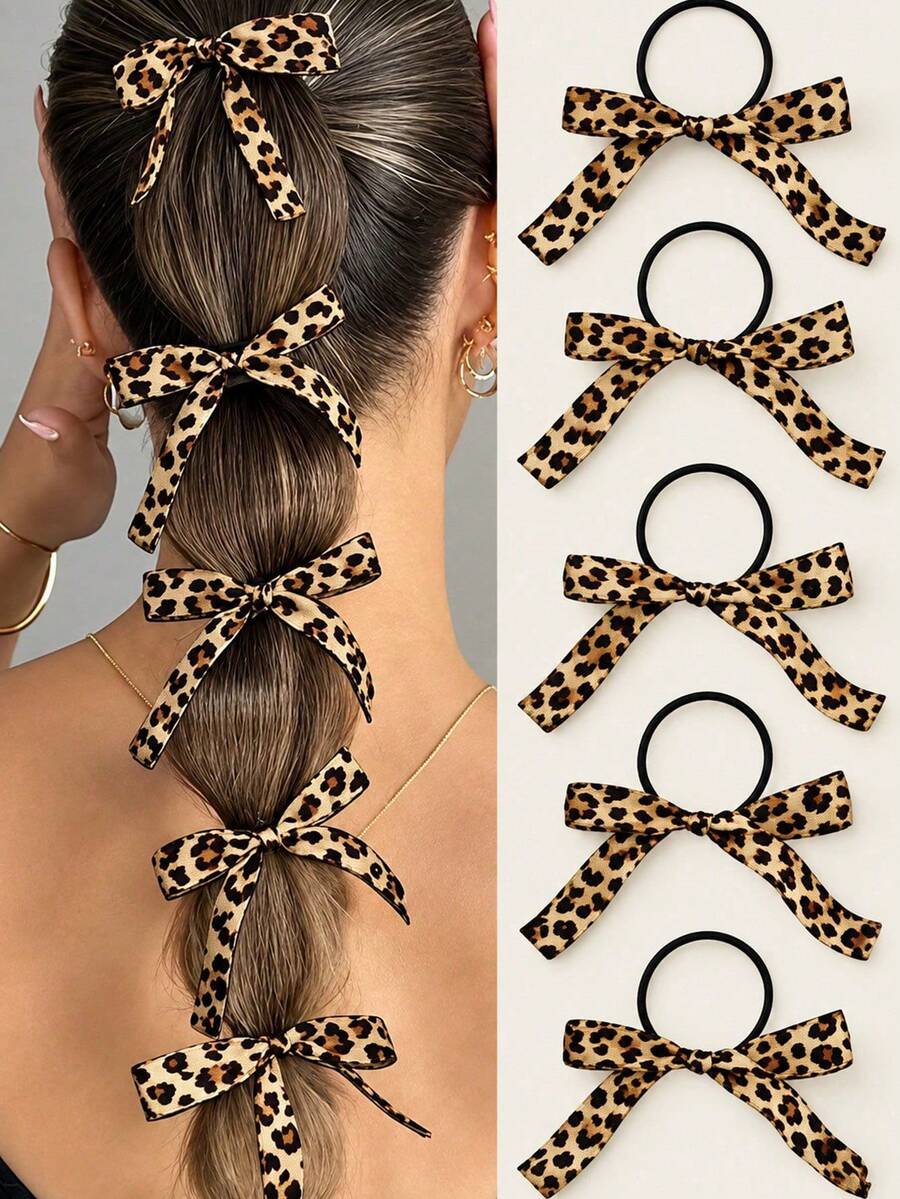 Ikat Rambut Pita Satin Motif Leopard, Desain Pita Modis yang Menarik, Cocok untuk Pemakaian Sehari-hari dan Liburan, Pilihan Hadiah yang Istimewa - MultiWarna - View 1
