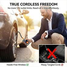 Pompa Ban Portabel, Kompresor Udara Tanpa Kabel dengan Layar Digital, 4x Pengisian Cepat, Baterai Isi Ulang & Lampu LED Darurat, Pompa Udara Elektrik untuk Mobil, Sepeda Motor, Sepeda & Bola Olahraga, Hadiah Ideal. 7.4V 2000mAh - Wireless - View 8