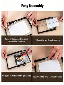 1pc Elegant Silver Metal Floating Glass Photo Frame, 4x6/5x7/6x8 Inch Transparent Double-Sided Picture Frame With Stand, Minimalist Curved Transparent Desktop Display Frame, Suitable For Portrait Art, Wedding Photos, Modern Home Office Desk Decor, Ideal Holiday Gift And Wall Photo Frame Accessory - A - View 12