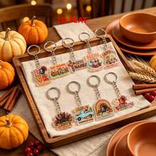 2D Flat, 9pcs Thanksgiving Acrylic Keychain Set, Autumn Thanksgiving Keychains, Blessings And Abundance, Durable Thanksgiving Pendants, Car Keychains, Backpack Decorations, Unisex, Turkey Pumpkin Maple Leaf Gnome Decorations - Multicolor - View 6