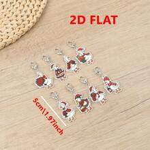 2D Flat 8pcs Acrylic Christmas Goose Keychain Set Gift, Santa Claus Costume And Red Lipstick Elements, Vintage Holiday Cartoon Style Decoration, Suitable For Backpack, Christmas Tree And Car Decoration, Fun Birthday Christmas Holiday Gift - Multicolor - View 11