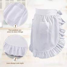 1pc Half Apron With Zipper, Large Pocket, Adjustable Tie, Short Floral Apron, Server Work Uniform, Short Apron, Camping Apron, Cute Ruffle Half Apron, Restaurant Coffee Shop Half Work Uniform - Multicolor - View 5
