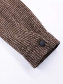 Men's Vintage Striped Wool Jacket, Casual Lapel Double Pocket Loose Workwear Coat, Autumn/Winter - Brown - View 9