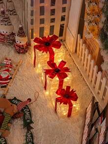 3pcs LED Warm Light With Red Bow Gift Box, Lighting Gift Box - LED Lighting Holiday Desktop Decoration, Birthday Gift Packaging, Valentine's Day Gift - Multicolor - View 10