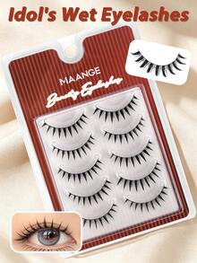 MAANGE 5 Pairs False Eyelashes - Korean Idol Style, Anime Style With Pointed Tails, Natural And Soft, Short Length, Eyelash Extension Look, Curly, Cute Packaging, Fake Eyelashes - Black - View 1