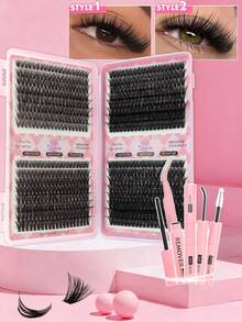 640Pcs DCurl Natural Lash Clusters, 10D-100D Mixed Density, Large-Capacity Comic-Style And Classic Lashes, Long-Lasting And Ideal For Beginners. Complete Set Includes Glue, Tweezers,Perfect For Daily Wear, Parties, Weddings, Christmas,Music Festivals - Pink - View 8