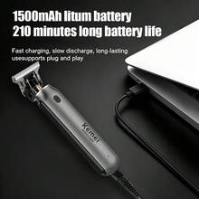 Kemei Zero‑Gap T‑Blade Hair Trimmer, USB Rechargeable Cordless Hair Clipper For Men, Professional Barber Carving Fading Beard Trimmer With Limit Combs, Home Salon Grooming Tool Men Gift - Grey - View 5