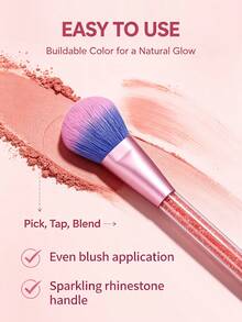 1pc Blush Brush,Crystal Glitter Handle, Professional Face Makeup Brush For Blush Powder, Portable Single Makeup Tool - Coral Pink - View 7