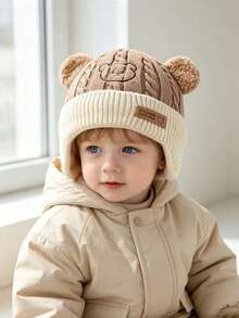 Baby Autumn/Winter Ear Protection Knitted Hat, Cute Woolen Beanie For Boys And Girls - Multicolor - View 3