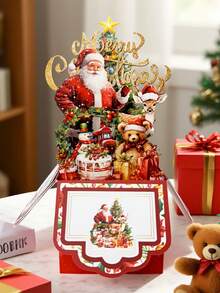 2pcs Christmas Greeting Cards 3D Pop-Up Santa Claus Decorative Cards - Multicolor - View 1