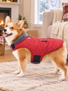 1 Thick Small Dog Coat | Equipped With Storage Bag And Traction Ring, Easy To Wear In Winter, High Visibility Pet Vest - Red - View 2
